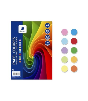 FOLIOS A-4 80gr. COLORES SURTIDOS 250 UNIDADES GOLDEN