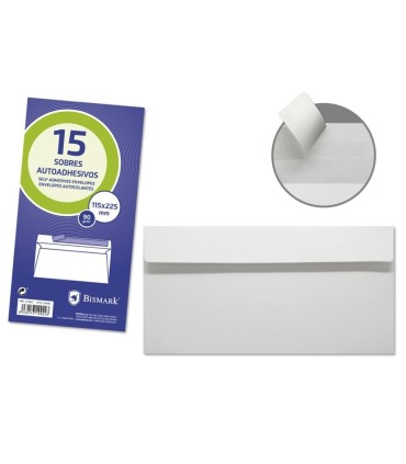 SOBRE AMERICANO AUTOADHESIVO BISMARK 115x225mm PAQUETE 15 UNIDADES