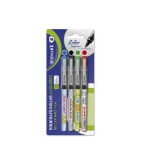 BOLIGRAFOS GEL PUNTA AGUJA BISMARK BLISTER 4 COLORES BASICOS 0 5mm