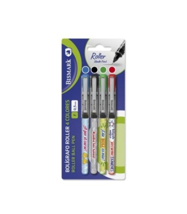 BOLIGRAFOS GEL PUNTA AGUJA BISMARK BLISTER 4 COLORES BASICOS 0 5mm