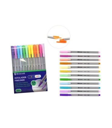 ROTULADORES PUNTA FINA 0 4mm BISMARK PACK 6 COLORES PASTEL+ 6 COLORES NEON