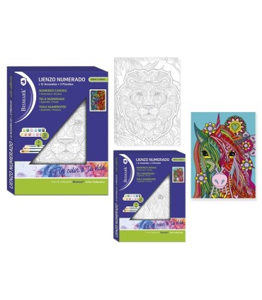 LIENZO COLOREA CON NUMEROS + 12 ACUARLAS + 3 PINCELES BISMARK
