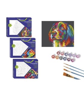 LIENZO COLOREA CON NUMEROS + 20 ACUARELAS + 4 PINCELES