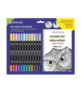 LIBRO MANDALAS ANIMALES + 12 ROTULADORES SURTIDOS BISMARK