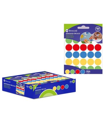 GOMETS ADHESIVOS BISMARK CIRCULOS 20mm 30 UNIDADES 6 COLORES