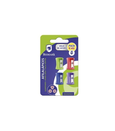 BLISTER SACAPUNTAS NEON ERGONOMICO HOJA DE ACERO 4 UNIDADES BISMARK