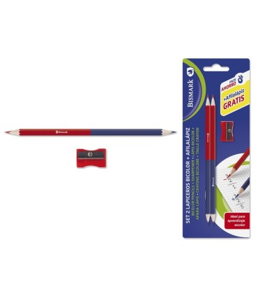 BLISTER 2 LAPICES BICOLOR + SACAPUNTAS BISMARK