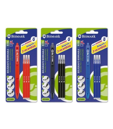 BOLIGRAFO BORRABLE BISMARK CON CLIP + 3 RECAMBIOS - COLORES AZUL, ROJO O NEGRO