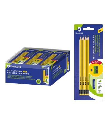 BLISTER 4 LAPICES CON GOMA + SACAPUNTAS BISMARK