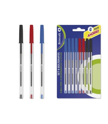 BLISTER 8 BOLIGRADOS SURTIDOS ROJO-AZUL-NEGRO BISMARK