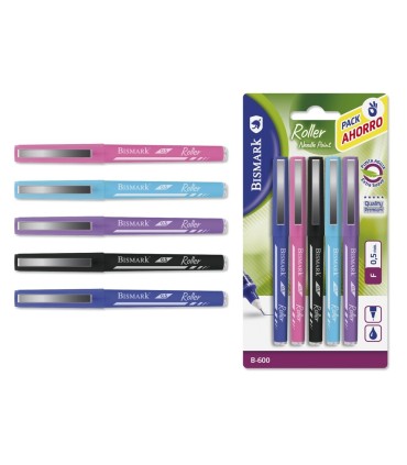 BLISTER BOLIGRAFOS B-600 PUNTA AGUJA 0 5mm 5 COLORES SURTIDOS BISMARK