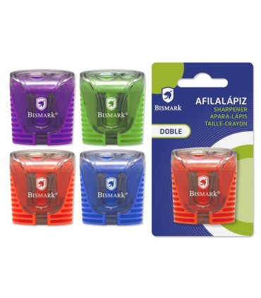 SACAPUNTAS DOBLE CON DEPOSITO COLORES SURTIDOS BISMARK