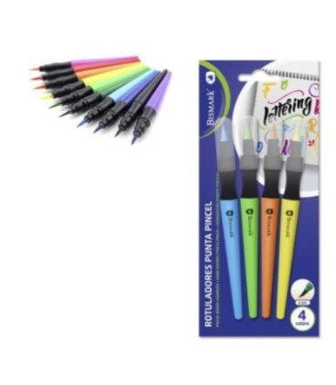 BLISTER 4 ROTULADORES LETTERING PUNTA PINCEL COLORES SURTIDOS