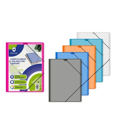 CARPETA PLASTICO A-4 BISMARK GOMAS Y SOLAPAS CON KANGURO - COLORES SURTIDOS