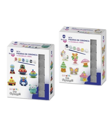 SET 6 FIGURAS DE CERAMICA +6 ACUARELAS+ PINCEL