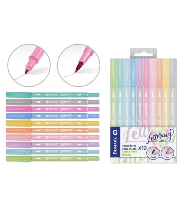 ROTULADOR DOBLE PUNTA LETTERING PASTEL 10 UNIDADES BISMARK