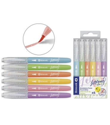 ROTULADOR GLITTER 6 COLORES LETTERING PASTEL BISMARK