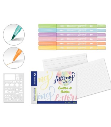 CUADERNO DE LETTERING PASTEL A-4 +5 ROTULADORES+ PLANTILLA BISMARK