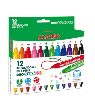 ROTULADORES DUO STAMPER ALPINO 12 COLORES