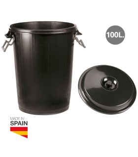 CUBO DE BASURA GSC 100 LITROS CON TAPA - COLOR NEGRO - MADE IN SPAIN