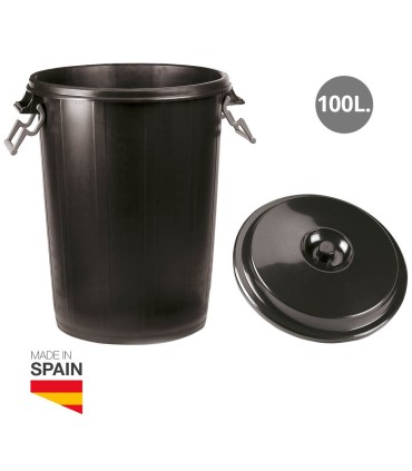 CUBO DE BASURA GSC 100 LITROS CON TAPA - COLOR NEGRO - MADE IN SPAIN