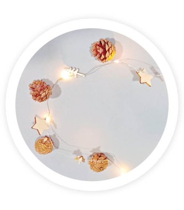 GUIRNALDA LED ESTRELLAS, PIÑAS Y ARBOLES GSC 1 METRO - LUZ CALIDA - FUNCIONA A PILAS