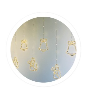 CORTINA LED CAMPANAS Y MUÑECOS GSC USB 1 4 METROS - LUZ CALIDA - CONEXION USB
