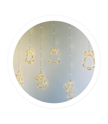 CORTINA LED CAMPANAS Y MUÑECOS GSC USB 1 4 METROS - LUZ CALIDA - CONEXION USB