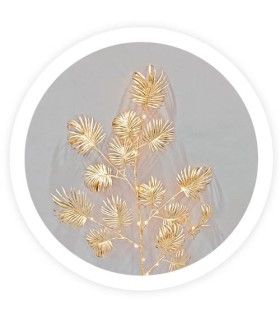 RAMA DECORATIVA LED HOJAS PALMITO DORADAS GSC 0 76 METROS - LUZ CALIDA - FUNCIONA A PILAS