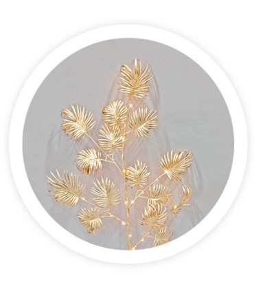 RAMA DECORATIVA LED HOJAS PALMITO DORADAS GSC 0 76 METROS - LUZ CALIDA - FUNCIONA A PILAS