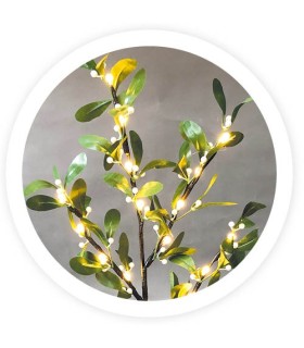 RAMA DECORATIVA LED HOJAS Y BAYAS BLANCAS GSC 0 75 METROS - LUZ CALIDA - FUNCIONA A PILAS