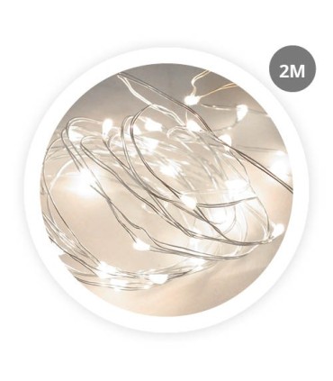 GUIRNALDA LED ALAMBRE GSC 2 METROS - LUZ FRIA - FUNCIONA A PILAS