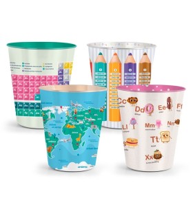 PAPELERA ESCOLAR DE METAL CON ESTAMPADOS CREATIVOS Y EDUCATIVOS