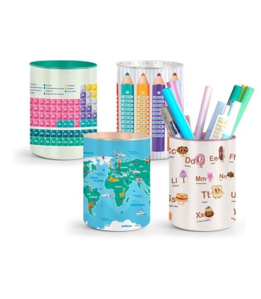 CUBILETE ESCOLAR DE METAL CON ESTAMPADOS CREATIVOS Y EDUCATIVOS