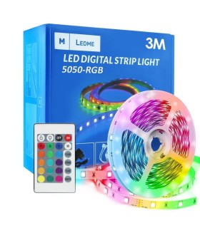 PACK TIRA LED DIGITAL RGB 12V SMD5050 3 METROS - CONTROL REMOTO + FUENTE DE ALIMENTACION
