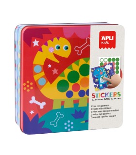 JUEGO 8 DIBUJOS + GOMETS STICKERS BOX GAME DINOS APLI