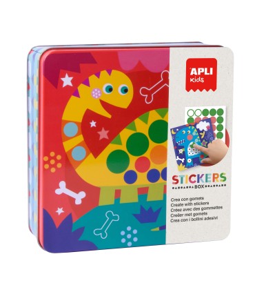 JUEGO 8 DIBUJOS + GOMETS STICKERS BOX GAME DINOS APLI