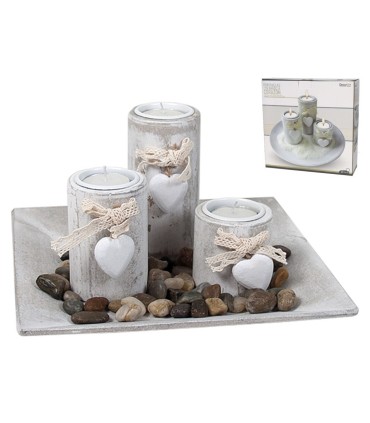 BANDEJA CON PORTAVELAS FORMA CORAZON MEDIDA:23X23