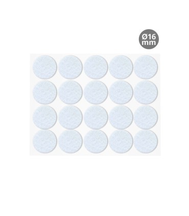 SET 20 FIELTROS ADHESIVOS REDONDOS Ø16MM GSC EVOLUTION - BLANCO