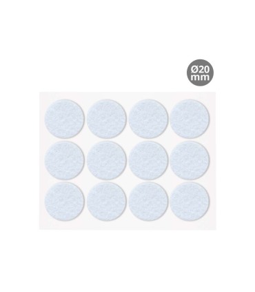 SET 12 FIELTROS ADHESIVOS REDONDOS Ø20MM - BLANCO