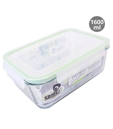 FIAMBRERA HERMETICA RECTANGULAR DE CRISTAL 1600ml  GSC EVOLUTION - TAPER HERMETICO
