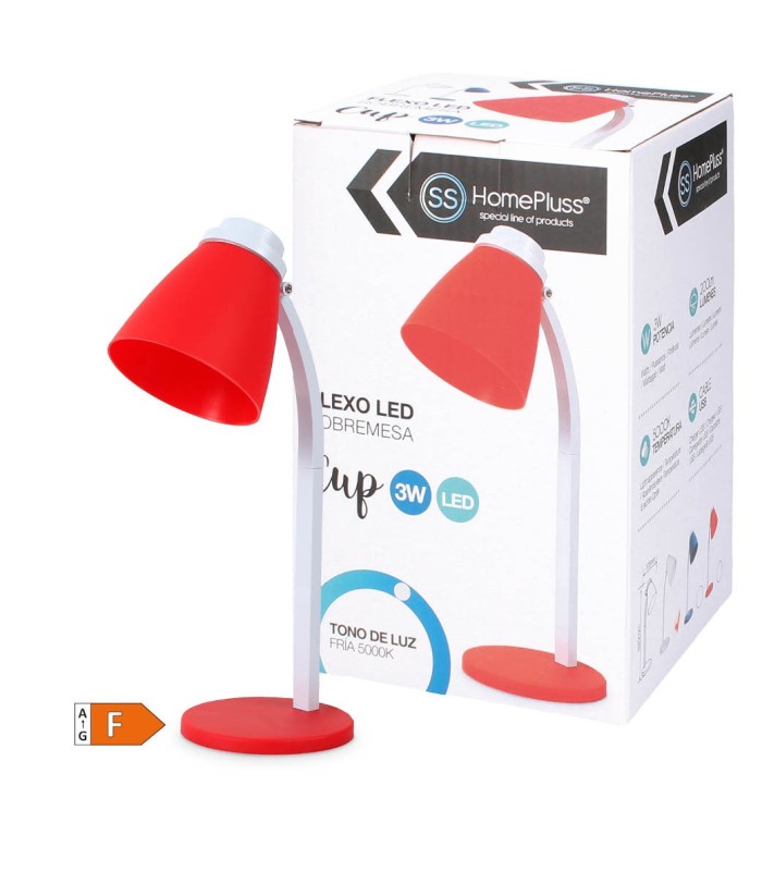 FLEXO DE SOBREMESA GSC CON CABLE USB 3W ROJO LUZ BLANCA 5000K 200 LUMENES