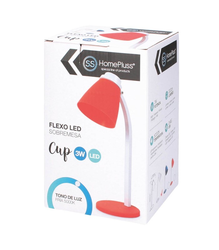 FLEXO DE SOBREMESA GSC CON CABLE USB 3W ROJO LUZ BLANCA 5000K 200 LUMENES