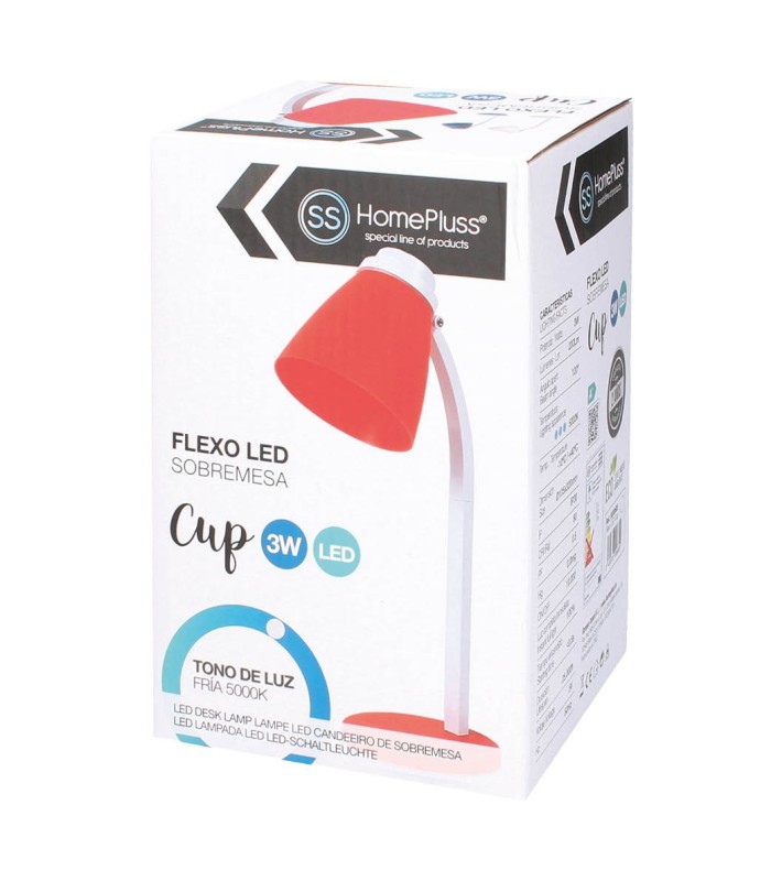 FLEXO DE SOBREMESA GSC CON CABLE USB 3W ROJO LUZ BLANCA 5000K 200 LUMENES