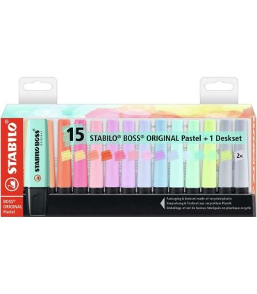 PEANA DE 15 MARCADORES FLUORESCENTES PASTEL STABILO BOSS ORIGINAL SURTIDOS