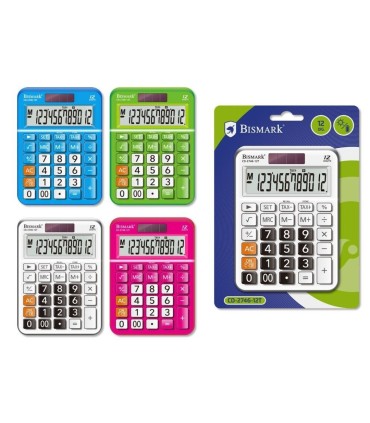 CALCULADORA BISMARK CD-2746 12 DIGITOS - VARIOS COLORES - SOLAR Y PILAS