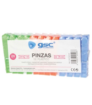 PINZAS DE PLASTICO DOVELIS GSC PARA ROPA - PACK 24 UNIDADES - PINZAS DE COLORES