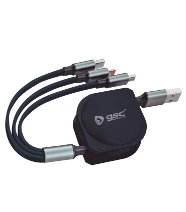 CABLE USB MULTICARGA RETRACTIL GSC NEGRO - MICRO USB, TIPO C E IPHONE - 5V-3A - MAX  100W