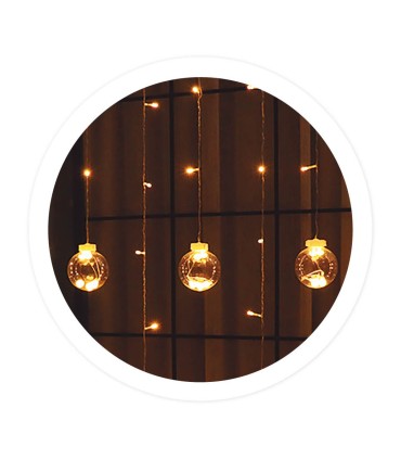 CORTINA LED CON BOLAS GSC - LUZ CALIDA - 1 4  METROS - 8 FUNCIONES