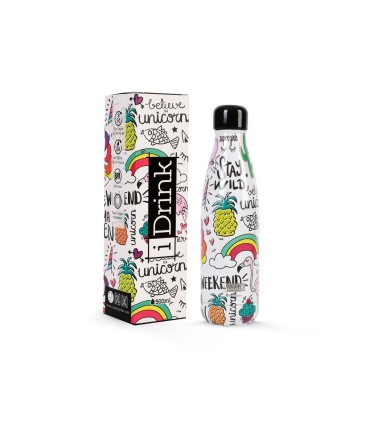 BOTELLA TERMICA IDRINK 500ML UNICORNIOS MANTIENE FRIO 36H Y CALOR 24H - SIN BPA
